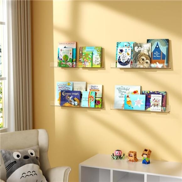 36-Inch Acrylic Floating Bookshelves for Kids, 2-Pack, Extra-Large Wall Shelves - Picture 2 of 7
